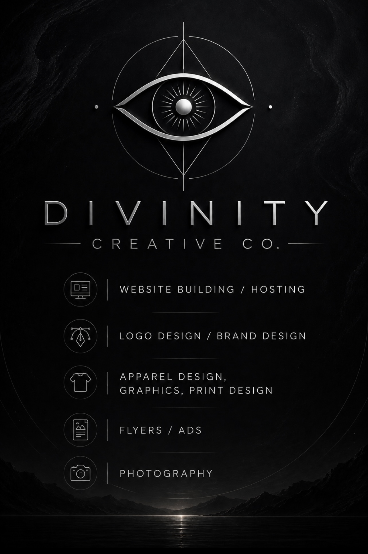 Divinity service artwork with its original eye logo and silver typography